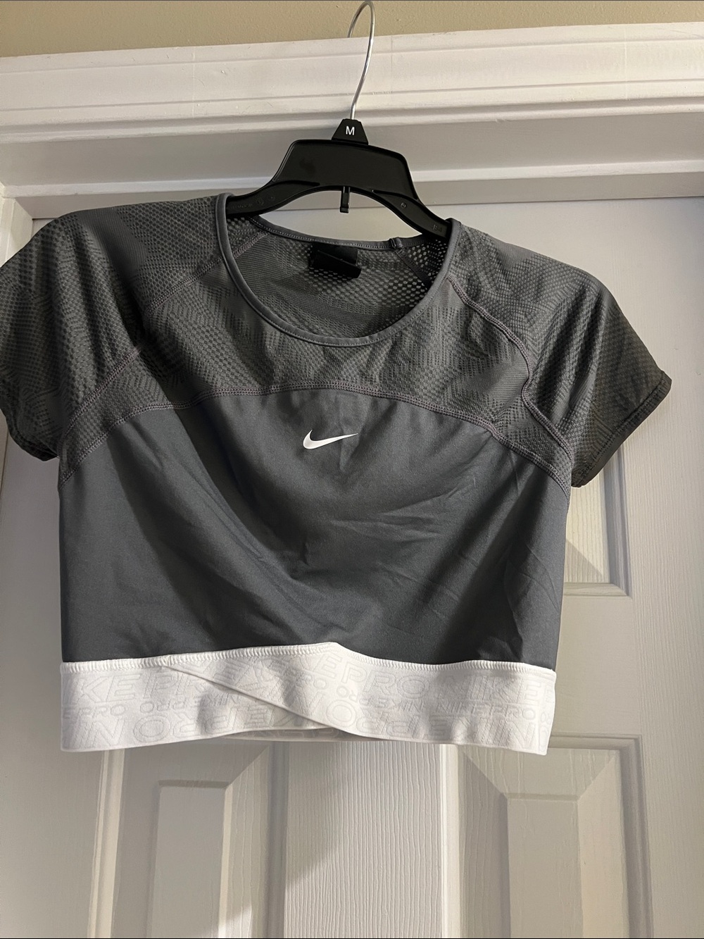 Nike Gray Mesh Short Sleeve Crop Top with White Band